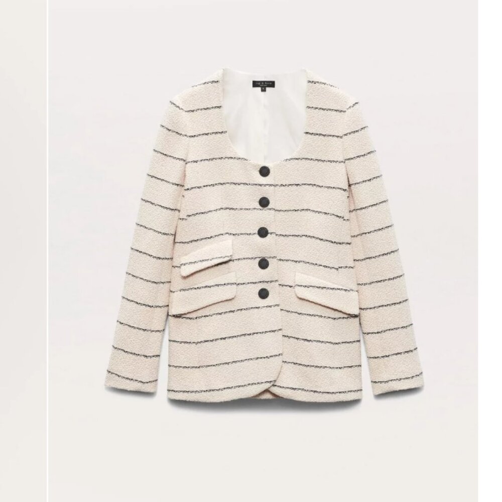 NWT rag & bone Roslyn Cotton Tweed Scoop-Neck Blazer Jacket - Picture 2 of 9